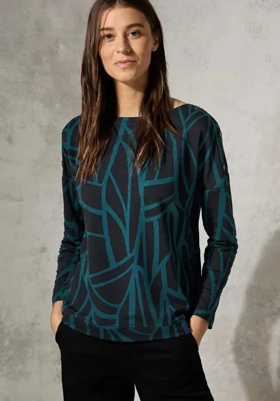 Best Bargains Cecil Button Shoulder Geometric Print Top, Black