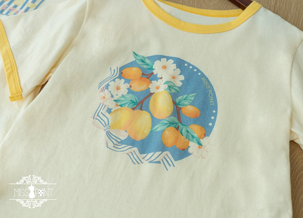 short yellow round pattern print T-shirt