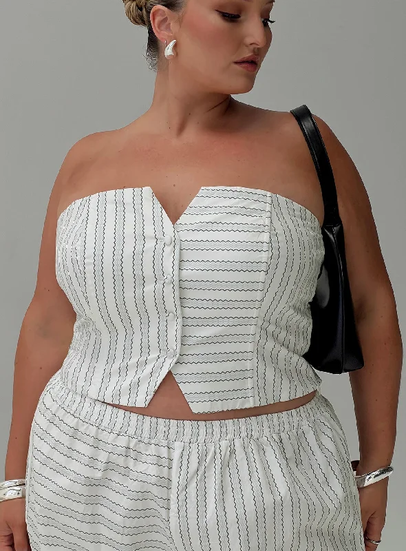 Freddle Strapless Top White Stripe Curve