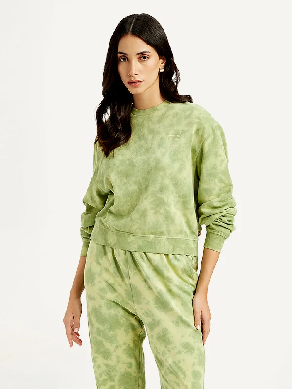 Super Sale Women's Tie-Dye Green Crew Neck Sweatshirt