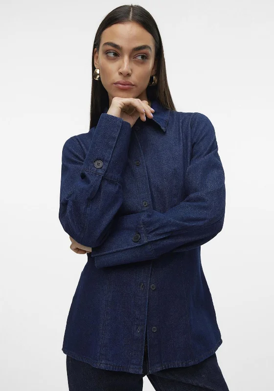 Discount Mania Vero Moda Tinley Denim Shirt, Dark Blue Denim