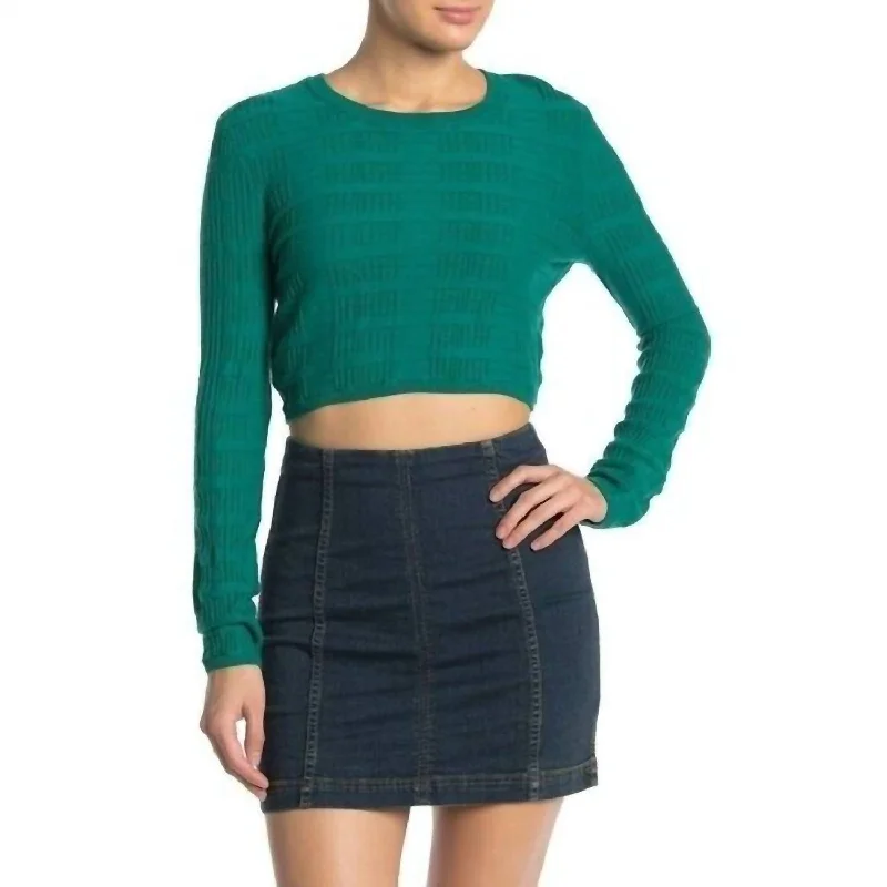 Massive Savings Textured Crop Sweater In Green