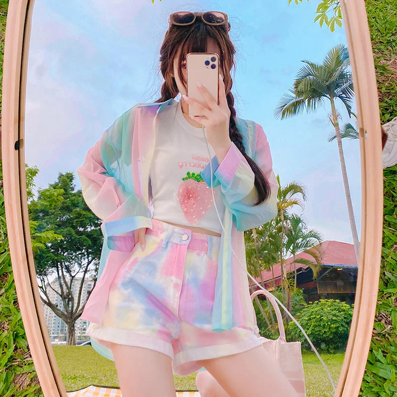 Super Bargain Tie-Dye Gradient Chiffon Shirt  PL52284