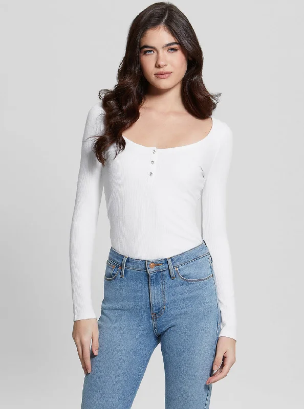 Eco White Karlee Long Sleeve Henley T-Shirt