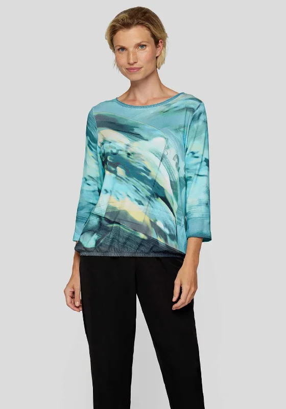 Exclusive Deal Rabe Blurred Graphic Print Elastic Hem Top, Blue