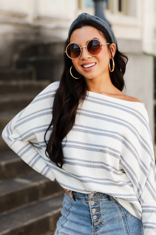 Final Clearance Cabin Cozies Ivory Striped Knit Top