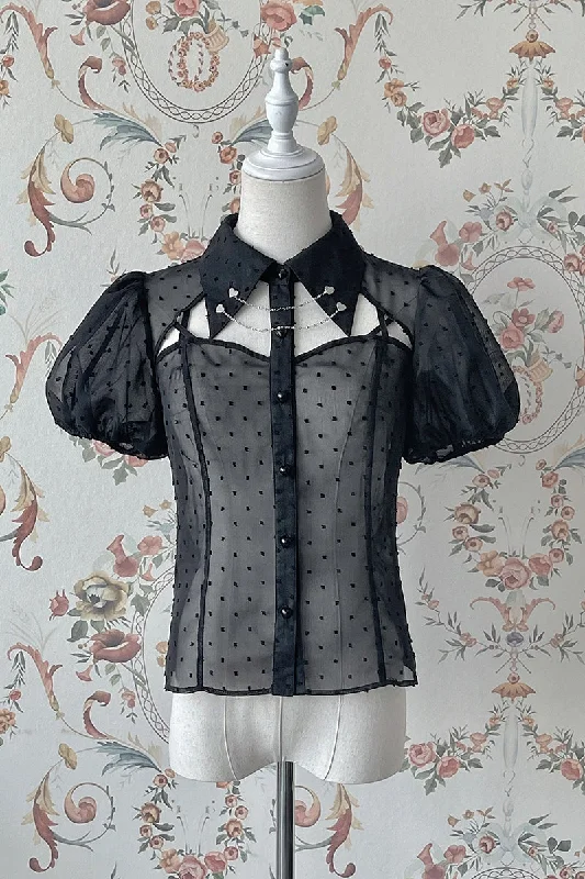 (Buyforme)Alice Girl~Gothic Lolita Blouse Short Sleeve Black Shirt