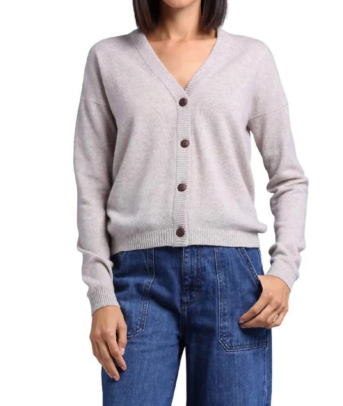 Stock Up Cashmere V Neck Cardigan In Ecru