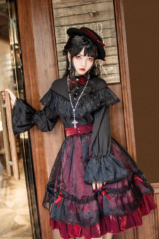 Princess Chronicles~Gothic Lolita Black Organza Blouse and Skirt