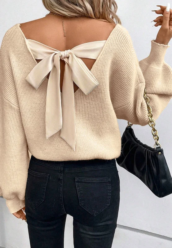 Weekend Specials to Snag Tied Back V-Neck Long Sleeve Sweater