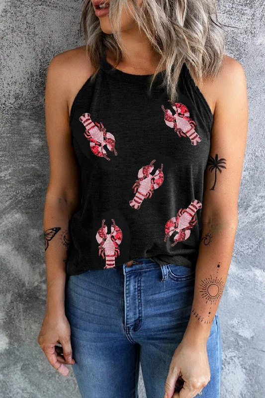 New Deal Sequin Lobster Round Neck Tank