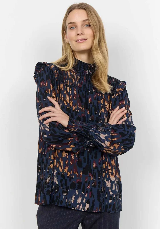Midnight Madness Soyaconcept Ima Shirred High Neck Blouse, Navy