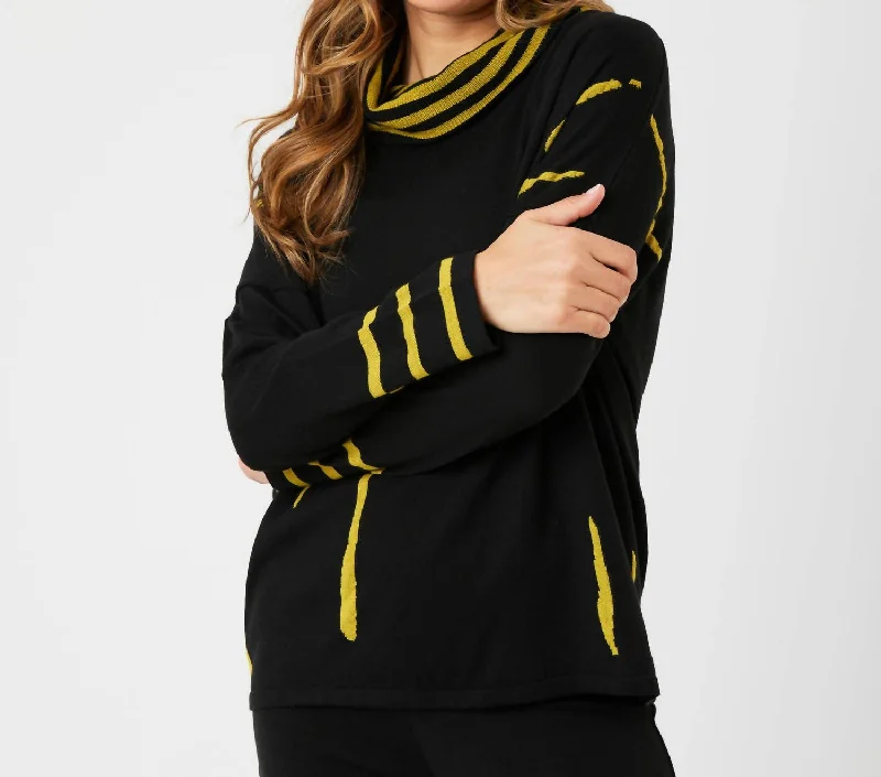 Weekend Deals That Sparkle Cowl Neck Oversized Sweater In Black/mustard