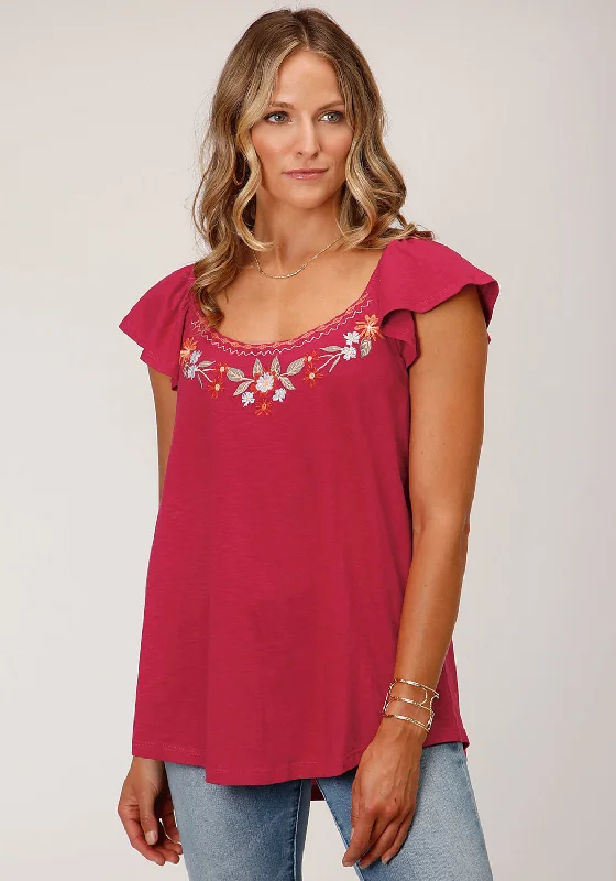 Weekend Deals That Amaze Roper Womens Floral Gathers Raspberry 100% Cotton S/S Tunic