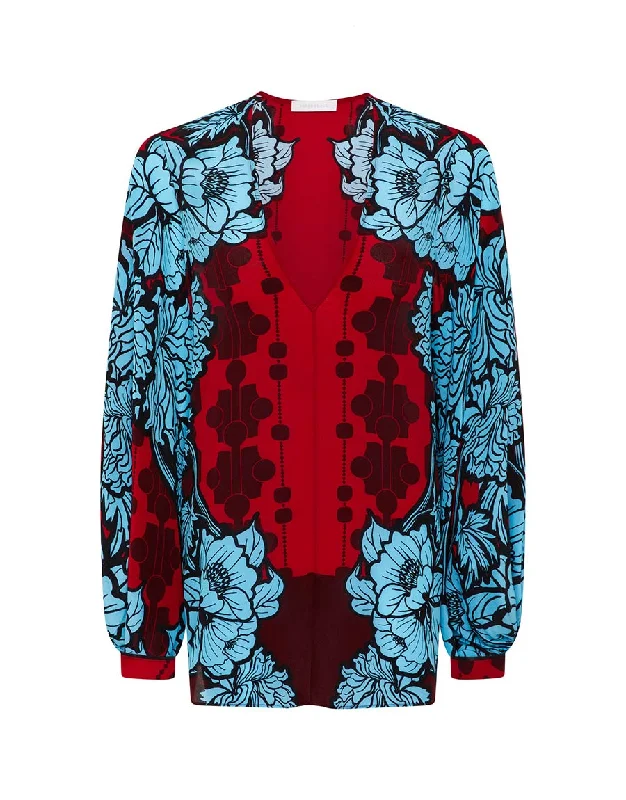 Huge Savings Stellan Crepe Top in Glass Flower Burgundy