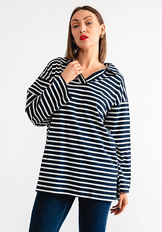 Best Choice Serafina Collection Striped V Neck Top, Navy and White