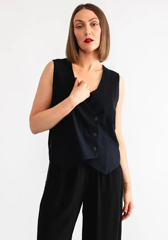 Great Bargains Naya Asymmetric Button Up Waistcoat, Black