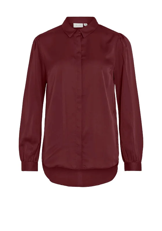 Clearance Sale Vila Ellette Satin Shirt, Cabernet