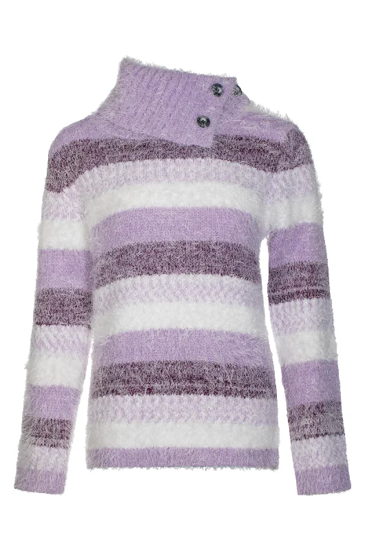 Split cowl neck stripe Jersey | LILAC/WHITE | 6964ZZ