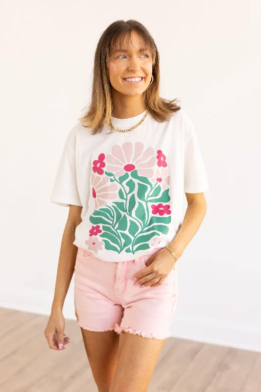 Deep Discounts Flowers Stand Tall Tee, White