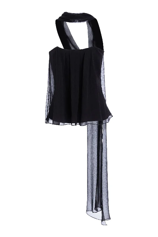 Weekend Discounts to Snag Kora Black Chiffon Scarf Top