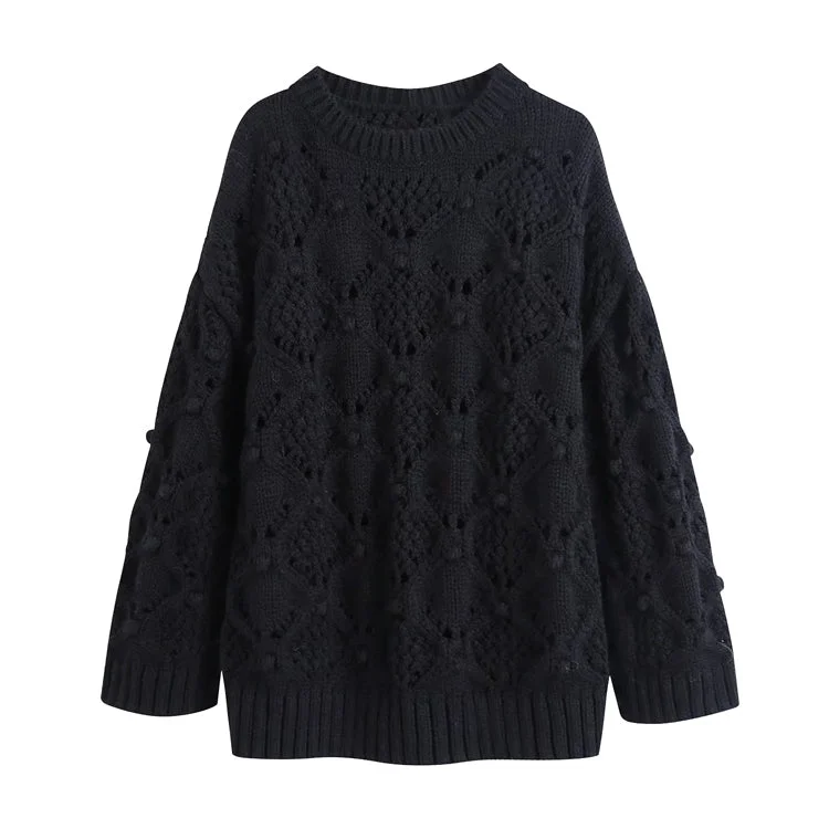 Super Deal Lazy wind ball decoration eight strand hollow knit sweater  7522