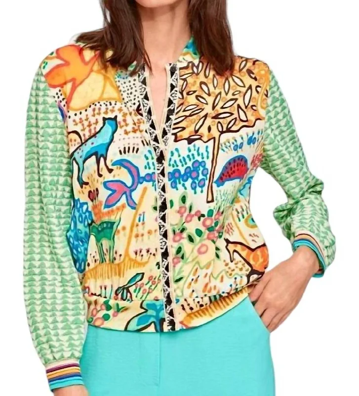 One-Day Only Kindu Mix Print Cardigan In Green Multi