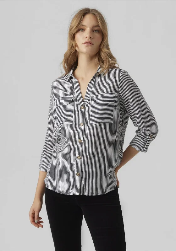 Closeout Sale Vero Moda Bumpy Striped Shirt, Navy