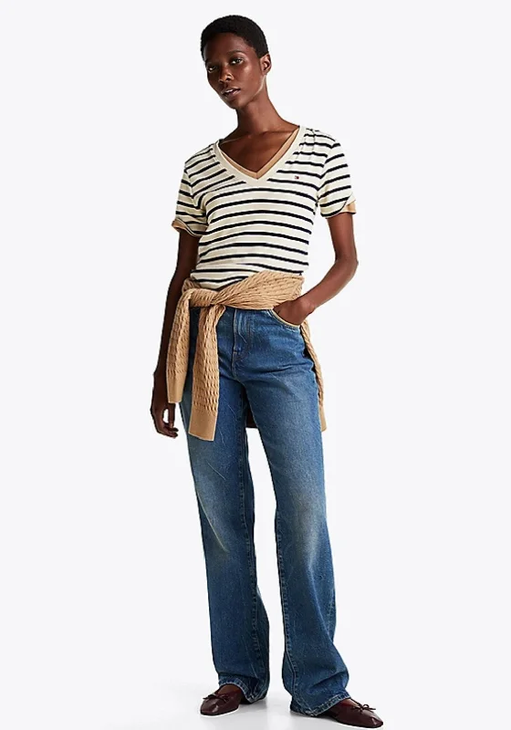 Weekend Deals That Impress Tommy Hilfiger Cody Striped Slim Fit T Shirt, Beige and Navy