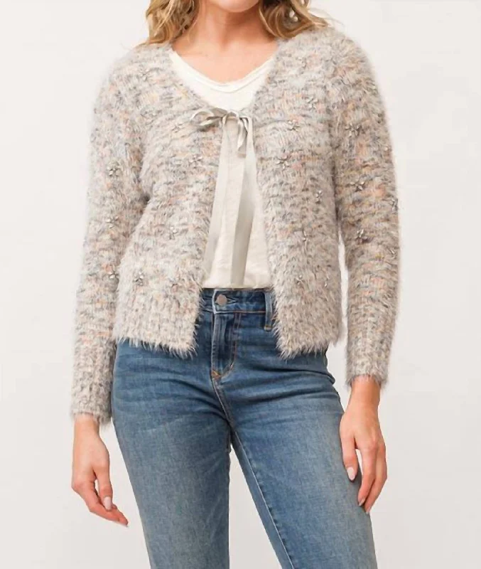 Seasonal Clearance Serafina Tie Front Fuzzy Cardigan In Snowy Meadow