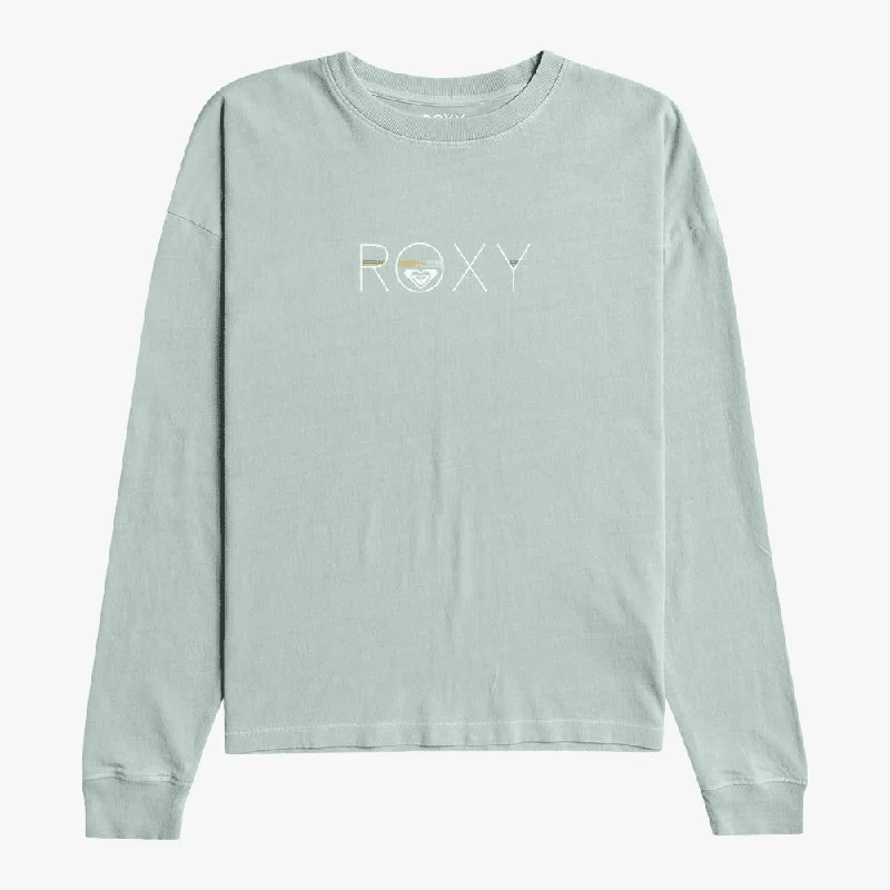 Deal of the Day Roxy Womens Sparkle Evening Rainbow Foil Long Sleeve Tee Blue Surf