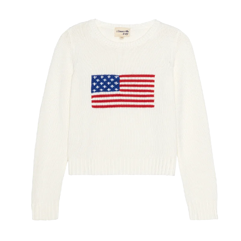 Bargain Alert American Flag Fashion Crewneck Sweater in Ivory