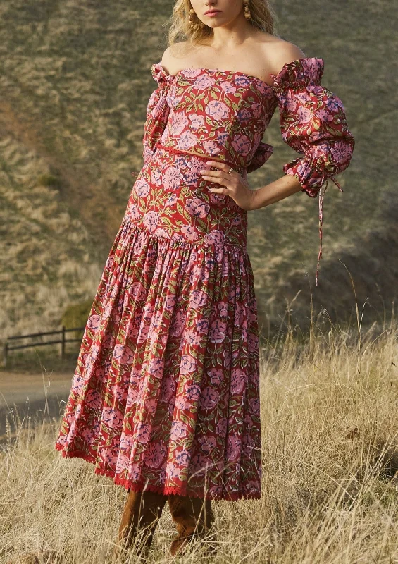 The Best Prices Casey Puff Sleeve Top in Imperial Red & Blush Floral