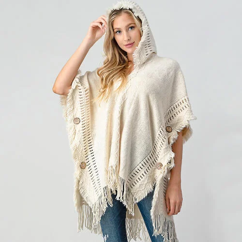 Weekend Discounts to Love TastyHottie - Fringed Crochet Buttoned Hooded Throw Over Poncho Weekend Discounts to Love TastyHottie - Fringed Crochet Buttoned Hooded Throw Over Poncho