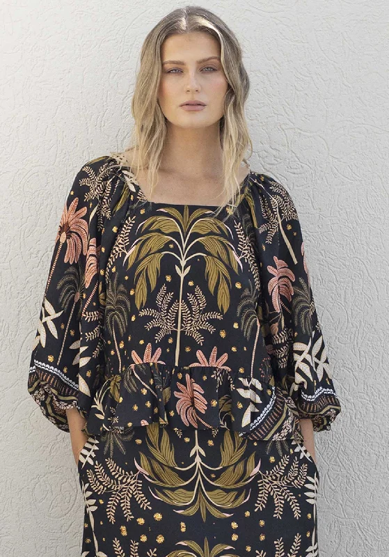 Weekend Savings Extravaganza Midnight Tropical Peplum Blouse