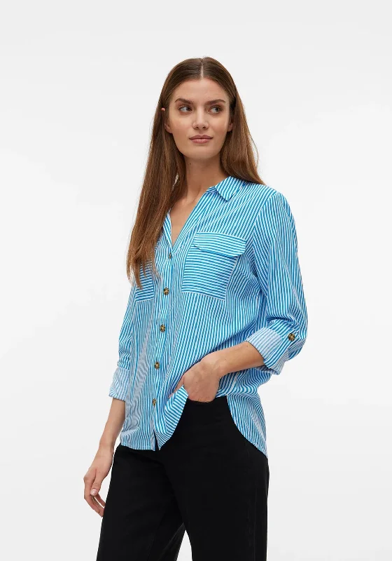 Now or Never Vero Moda Bumpy Striped Shirt, Ibiza Blue