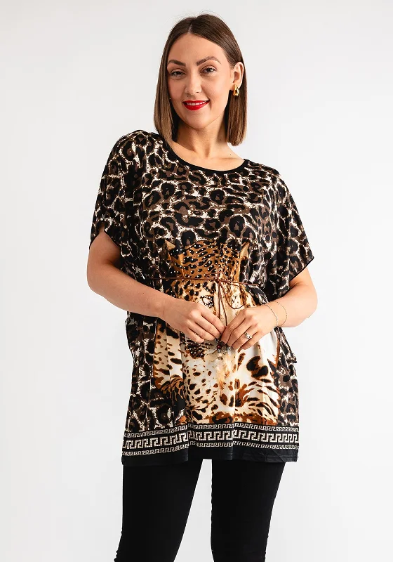 Deal Alert Serafina Collection Leopard Print Embellished T Shirt, Dark Brown