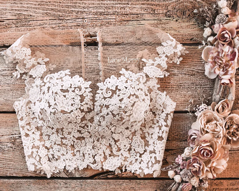 Weekend Savings Spectacular BJANKA #2 / Tulle Bridal Crop Top with Ivory Flower Decoration