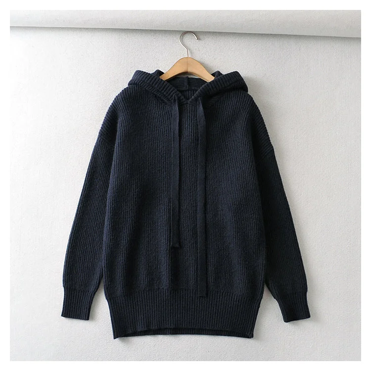 Lowest Price Versatile foreign style soft waxy knitted Hoodie  7733