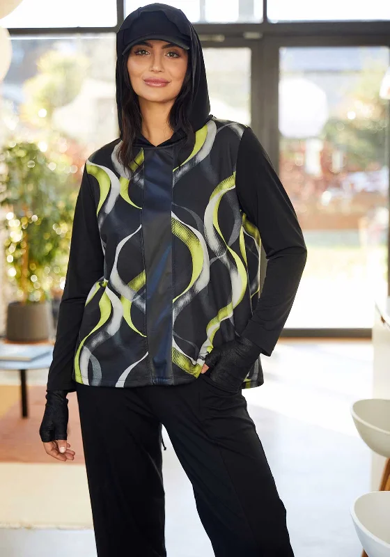 Price Smash Ora Wavy Print Hooded Top, Black