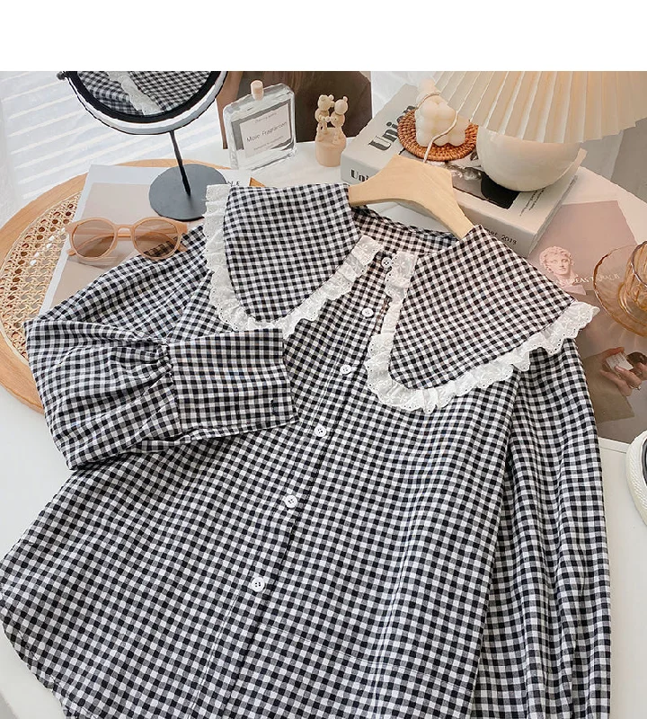 Super Sale Lace Baby collar design shirt long sleeve top  6369