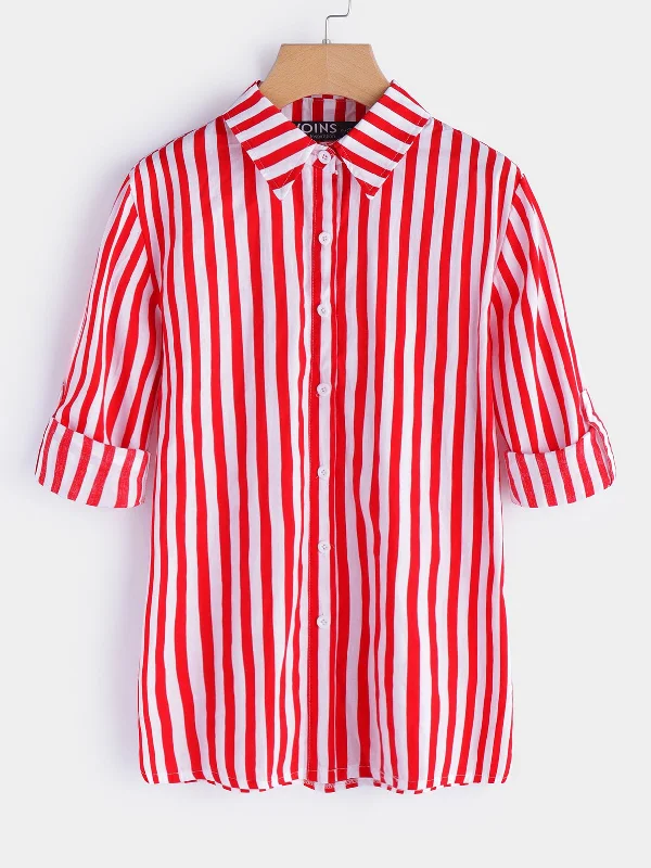 Doorbuster Deal Custom Stripe Long Sleeve Red Top