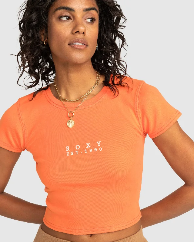Stock Clearance Womens Roxy All Day Short Sleeve Cropped T-Shirt