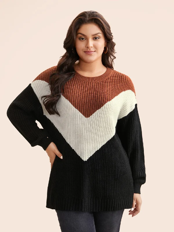 Limited Time Colorblock Contrast Lantern Sleeve Pullover