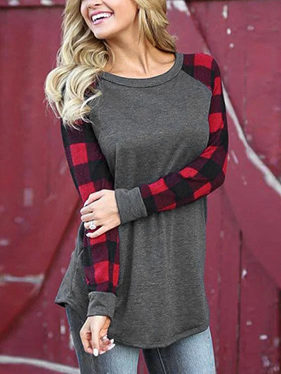 Wholesale Round Neck Long Sleeve Curved Hem Tee