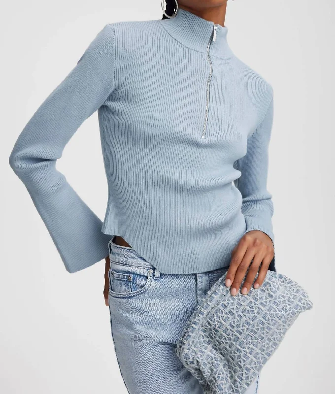 Customer Appreciation Sale Yasmia Zip Pullover Sweater In Grey Blue