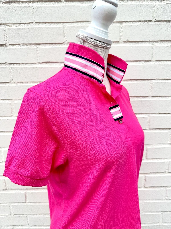 Price Reduction SALE - XS, S & L ONLY - Madonna Pink Polo w Pink/Navy Grosgrain  (POLO2) *FINAL SALE*
