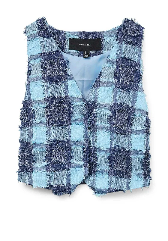 Weekend Bargains to Grab Vero Moda Tems Fray Check Waistcoat, Denim