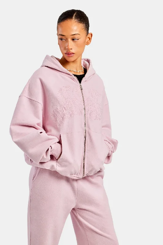 Discount Mania Womens Paraiso Embroidered Zip Hoodie - Pink