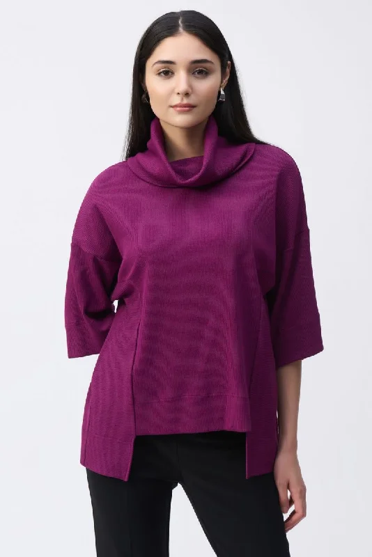 Joseph Ribkoff Asymmetric Cowl Neck 3/4 Sleeves Boxy Top 243165